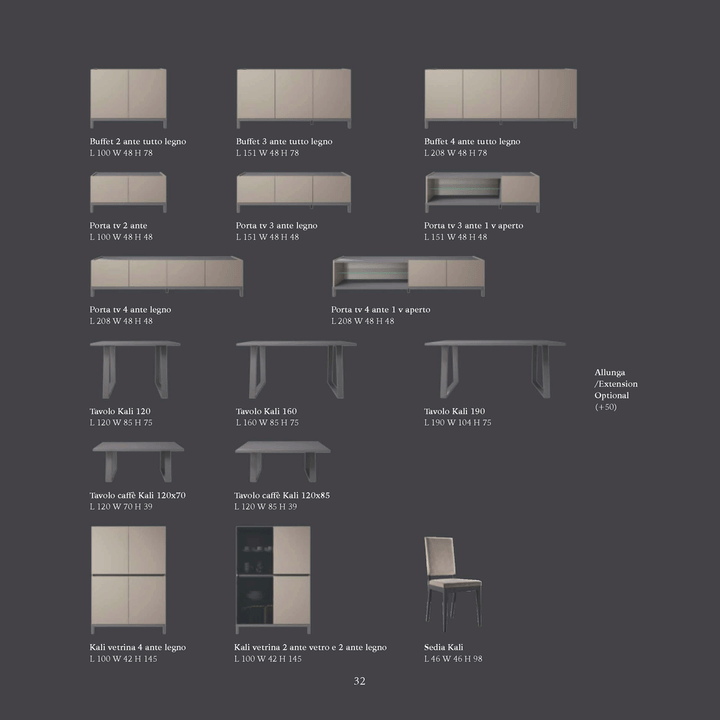 ESF Italia Kali Extendable Wood Top Dining Table in Gray