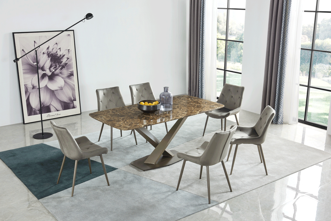 ESF Italia Angelica X-Cross Base Dining Table with Brown Marble Top