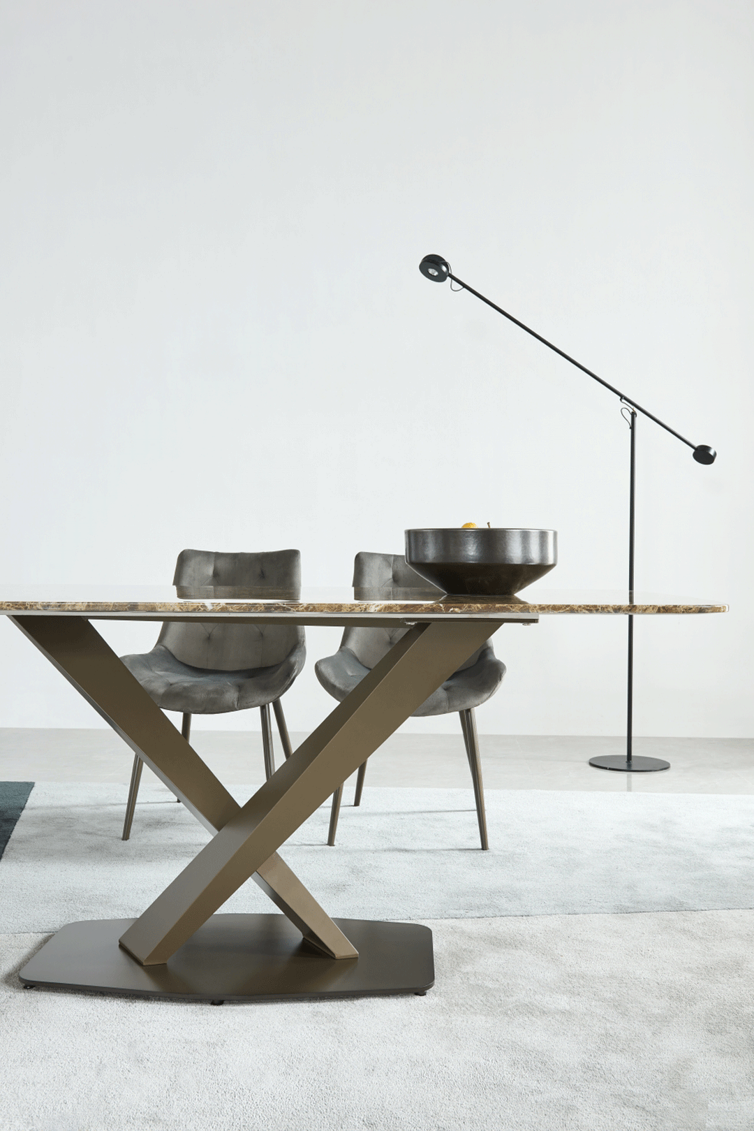 ESF Italia Angelica X-Cross Base Dining Table with Brown Marble Top