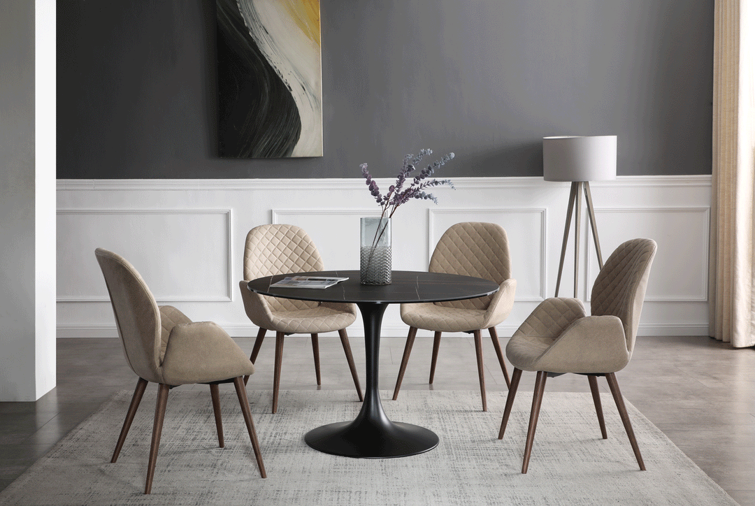 ESF Italia Antoinette Round Dining Table with Ceramic Top in Black
