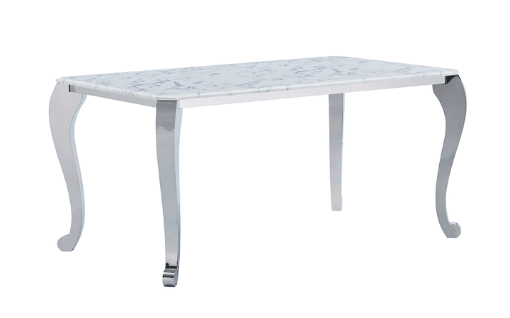ESF Italia Antoine White Marble Top Dining Table with Stainless Steel Legs