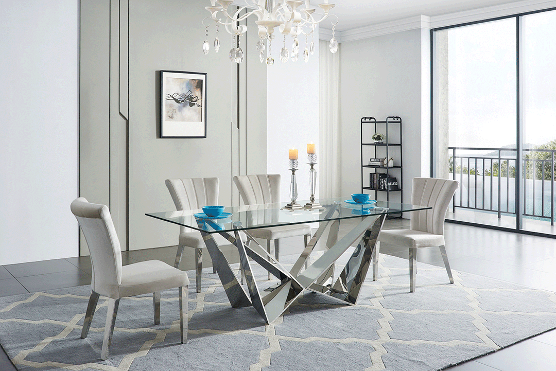ESF Italia Arabella Glass Top Dining Table with Stainless Steel Base