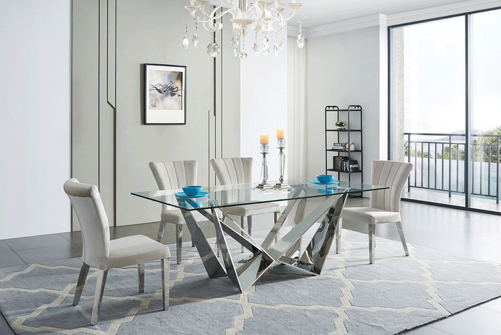 ESF Italia Arabella Glass Top Dining Table with Stainless Steel Base