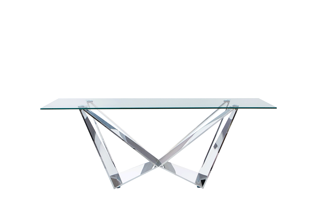 ESF Italia Arabella Glass Top Dining Table with Stainless Steel Base