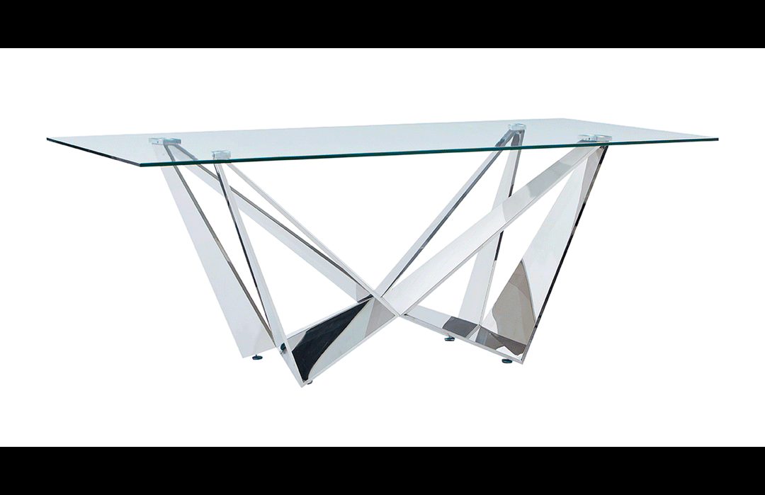 ESF Italia Arabella Glass Top Dining Table with Stainless Steel Base