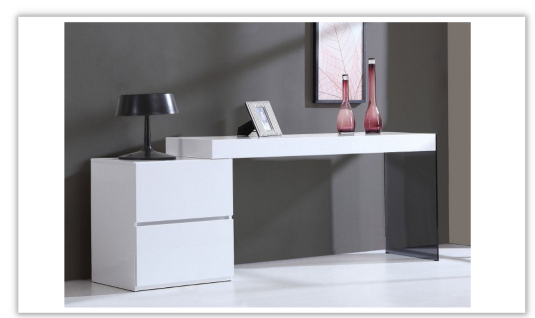 Pressbook 2 Drawers Modern Office Desk In White - Jennifer Furniture