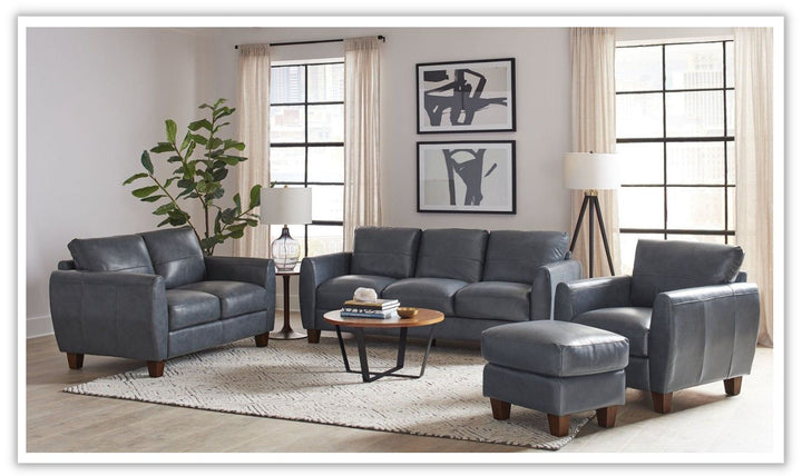 Leather Italia Traverse Traditional Loveseat in Blue Leather