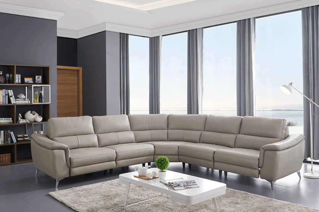 ESF Italia Amen L-Shaped Taupe Leather Sectional Sofa with Recliners