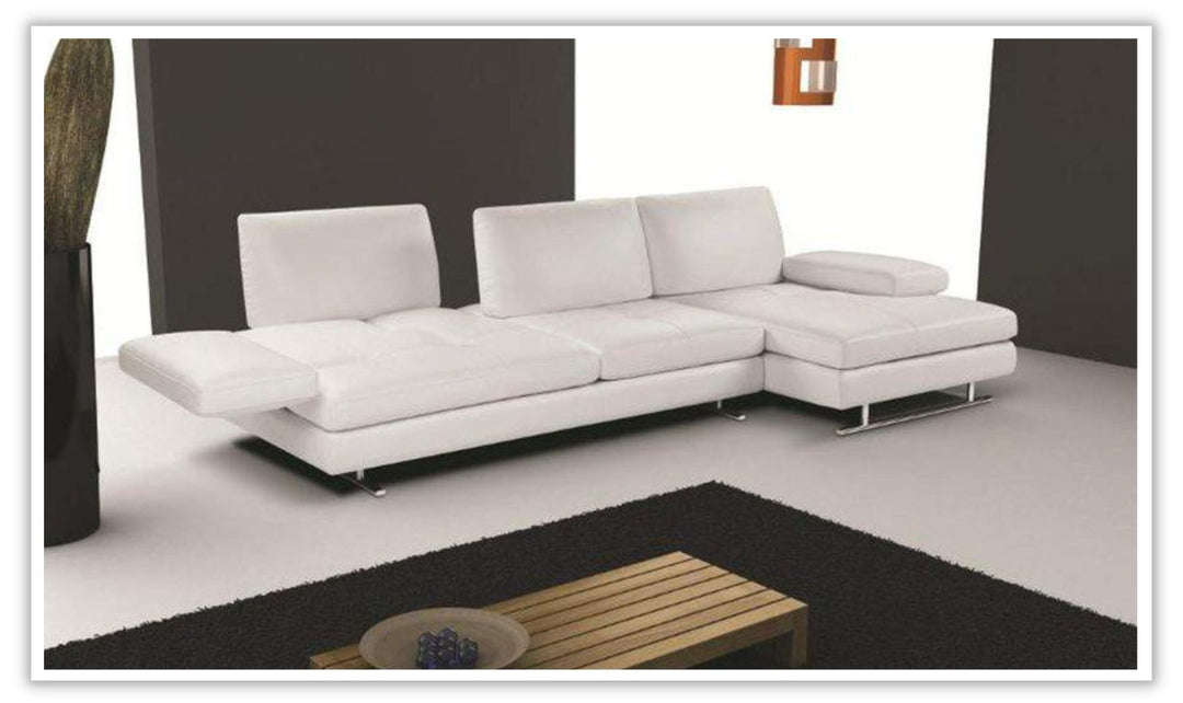 Nicoletti Italia Luna L-Shape Leather Chaise Sectional Sofa in Arctic White