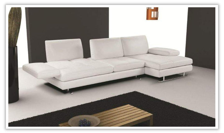 Nicoletti Italia Luna L-Shape Leather Chaise Sectional Sofa in Arctic White