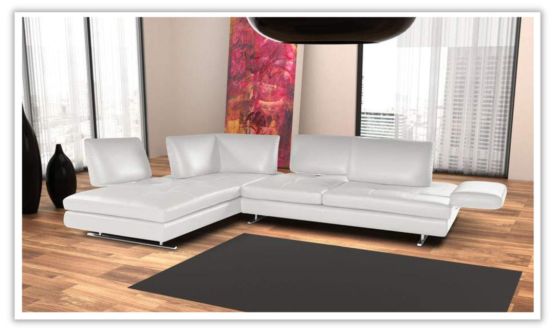 Nicoletti Italia Luna L-Shape Leather Chaise Sectional Sofa in Arctic White