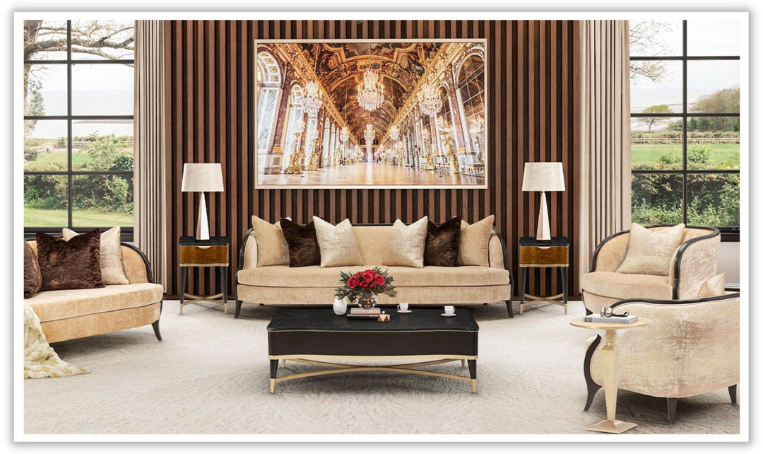 AICO Malibu Crest 3-Seater Velvet Sofa + 6 Accent Pillows