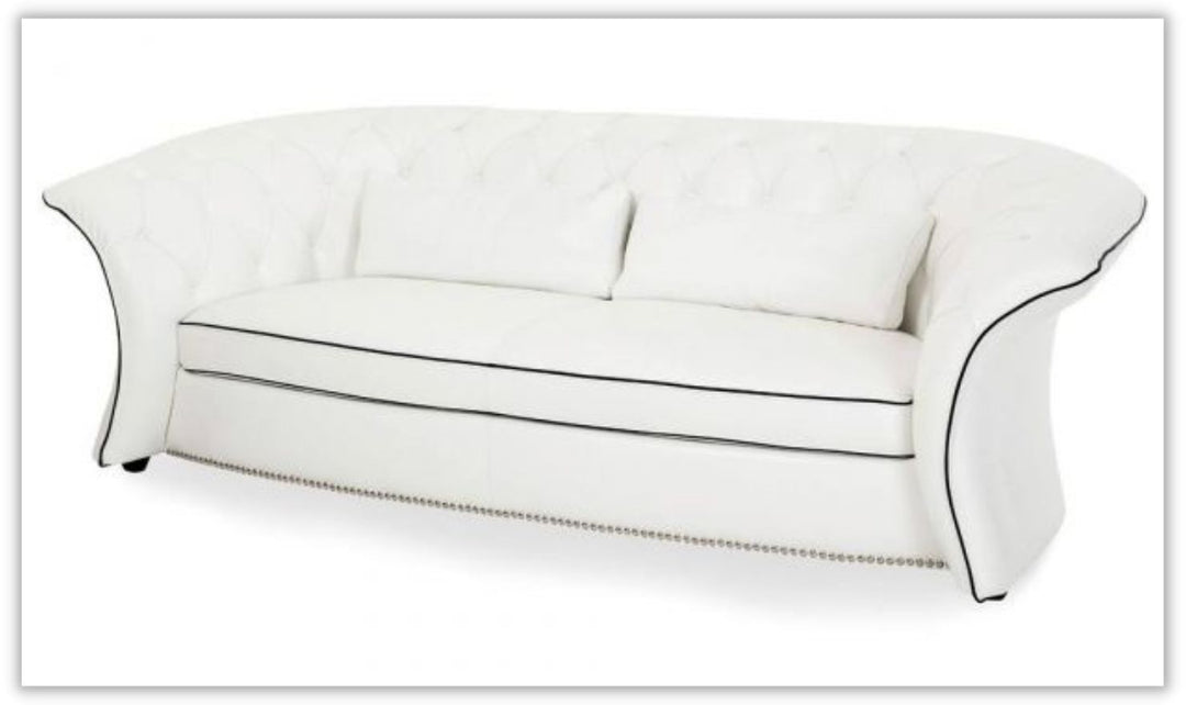 AICO Molisa 2-Seater Tufted Leather Sofa with Flare Arms in White