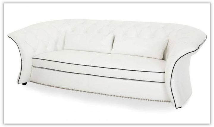 AICO Molisa 2-Seater Tufted Leather Sofa with Flare Arms in White