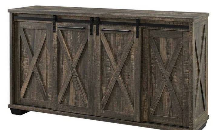 Ryan 58" TV Stand with Infrared Fireplace in Rustic Brown Finish