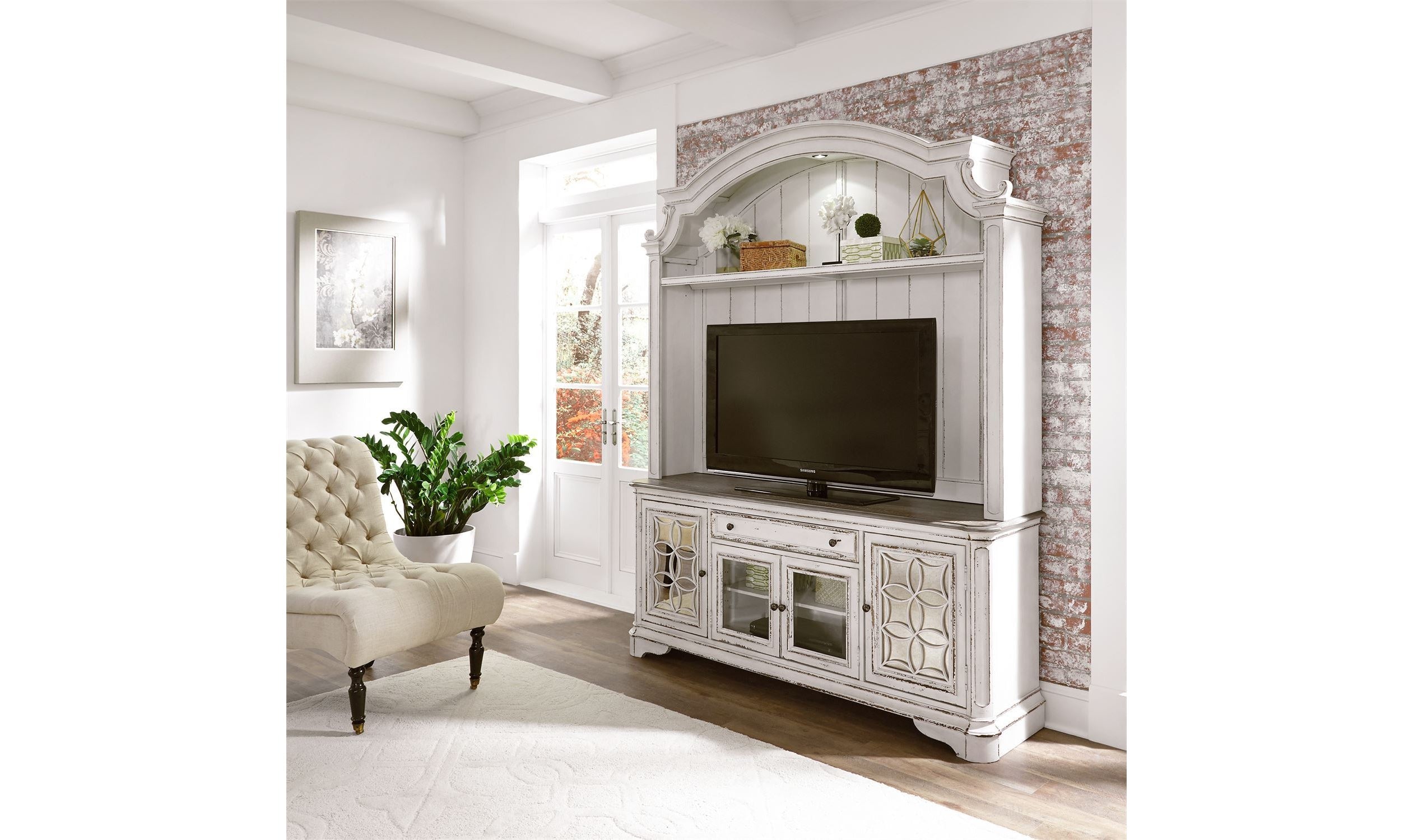 Antique white entertainment clearance wall unit