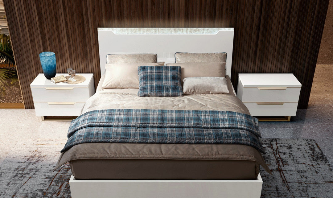 ESF Furniture Smart 2-Drawer Nightstand in White High Gloss Lacquer Finish