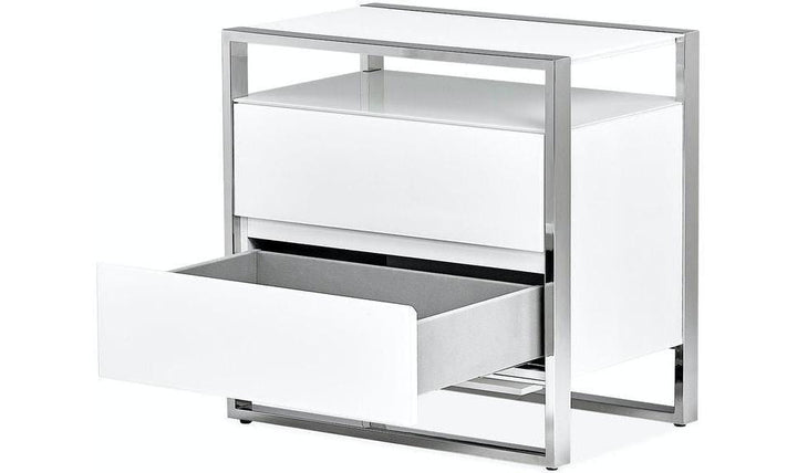 State Street Metal Nightstand w/LED Lights"Glossy White-Nightstands-Jennifer Furniture