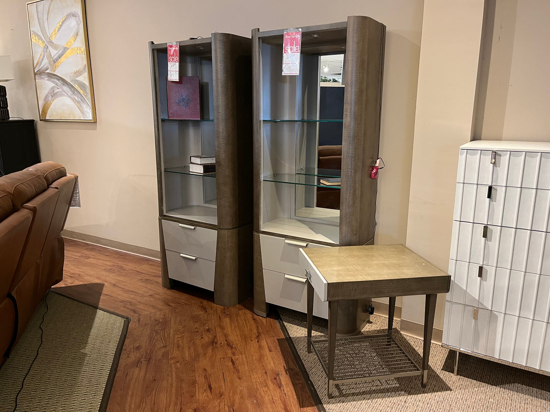 Two bookcases with end table