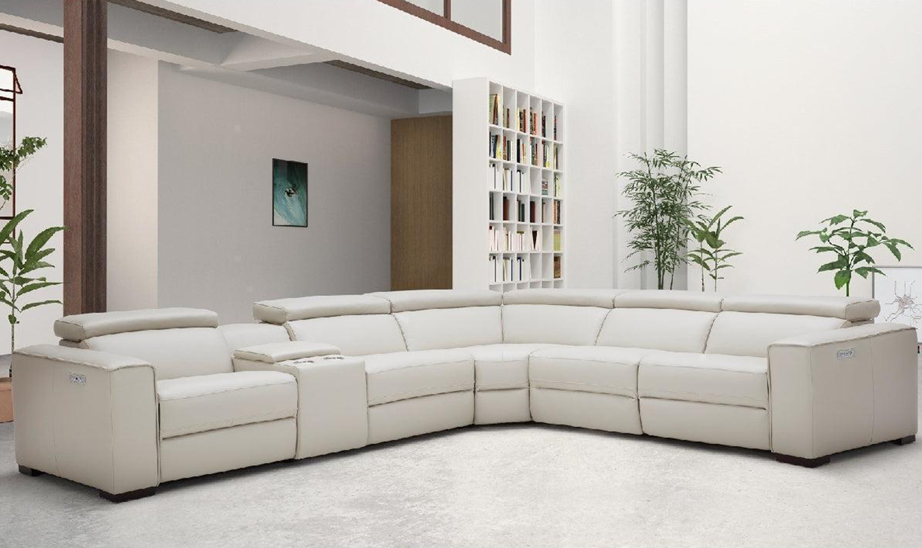 Jennifer Italia Incanto  L-Shaped Leather/Fabric Motion 6pc Sectional