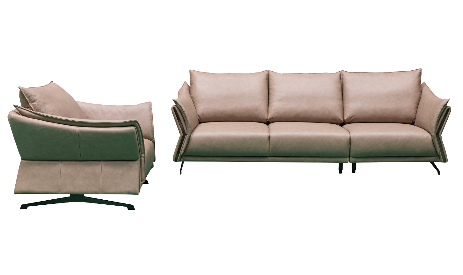 Klaussner Giada 3-Seater Brown Leather Sofa with Attached Back Cushion