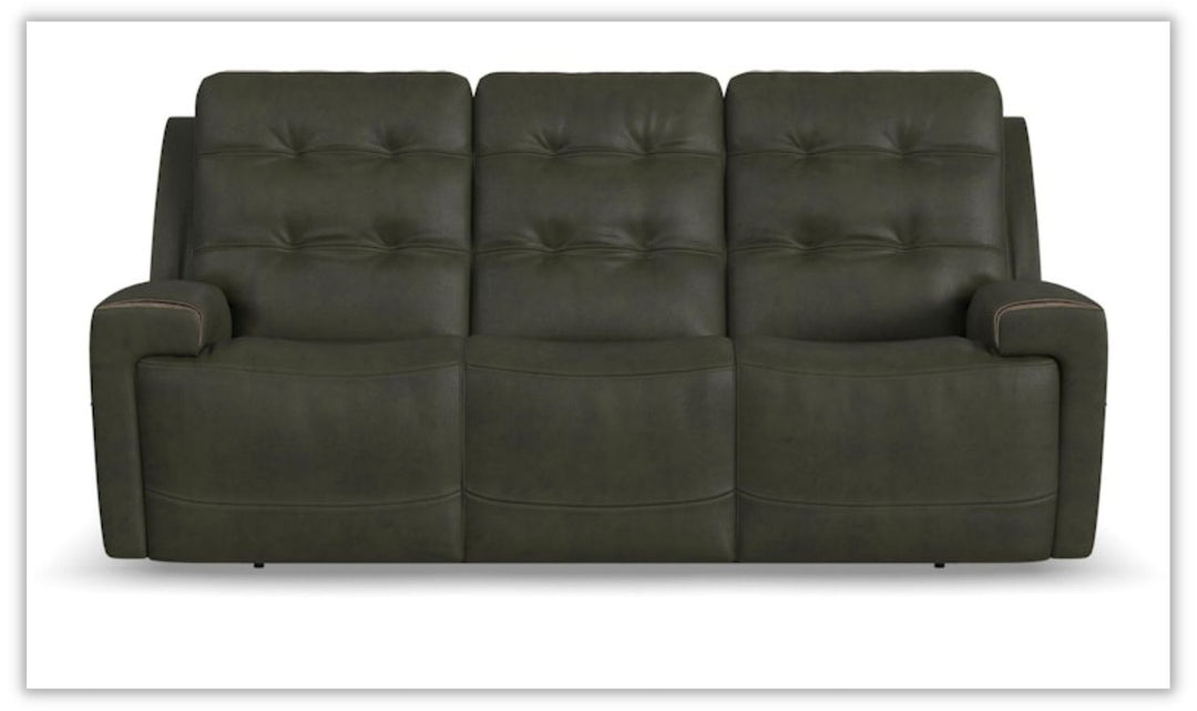 Flexsteel Iris 3-Seater Leather Tufted Power Reclining Sofa in Dark Gray