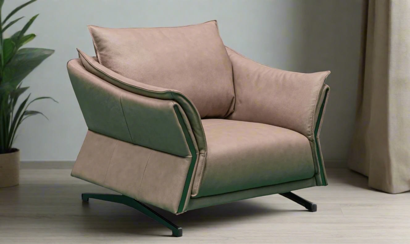 Klaussner Giada Leather Chair in Brown with Down Cushion