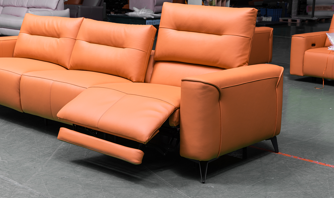 Orange leather recliner sofa hotsell