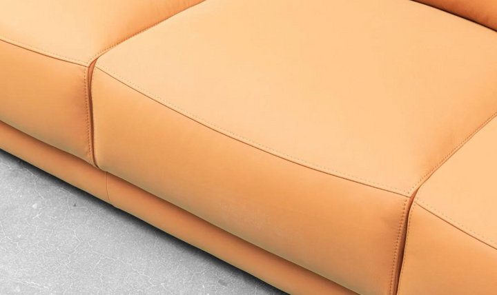 Klaussner Grazia 3-Seater Tufted Leather Sofa with Track Arms In Orange