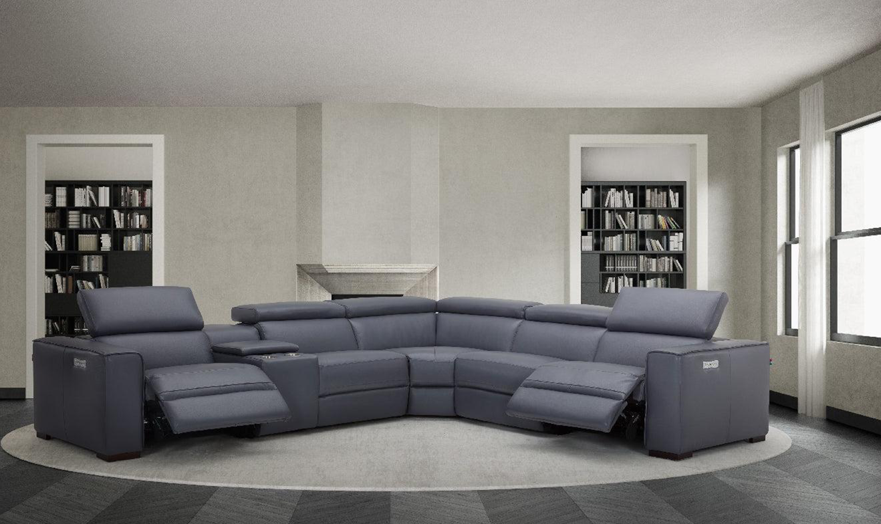 Jennifer Italia Incanto  L-Shaped Leather/Fabric Motion 6pc Sectional