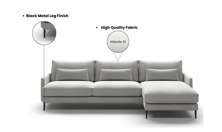 Luonto Liam L-Shaped Beige Fabric Sectional With Reversible Chaise