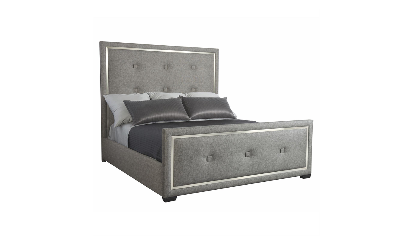 Bernhardt Decorage Fabric Upholstered Panel Bed with Stainless Steel Overlay