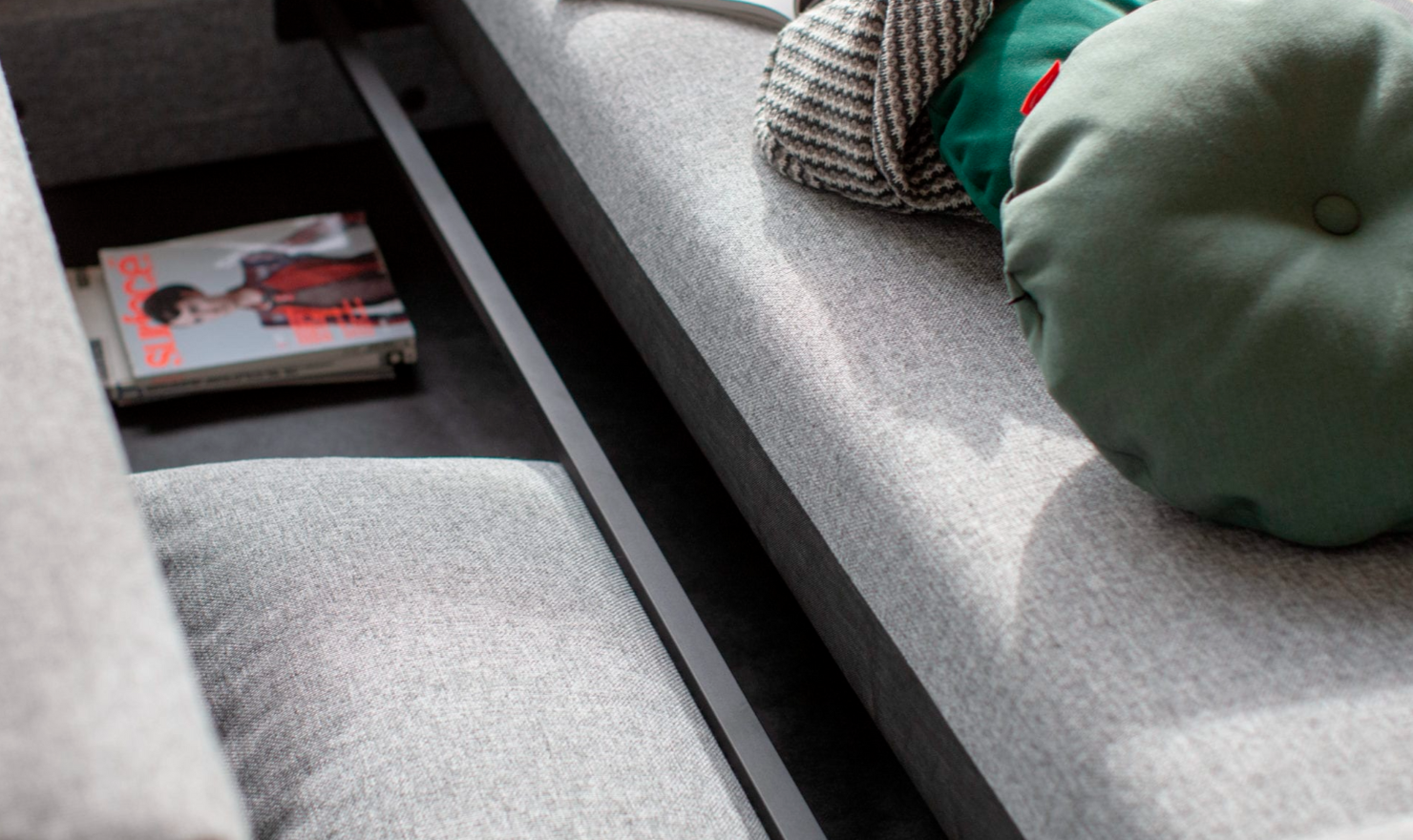 Innovation Living Tripi 2-Seater Fabric Sofa Bed With Integrated Storage-Jennifer Furniture