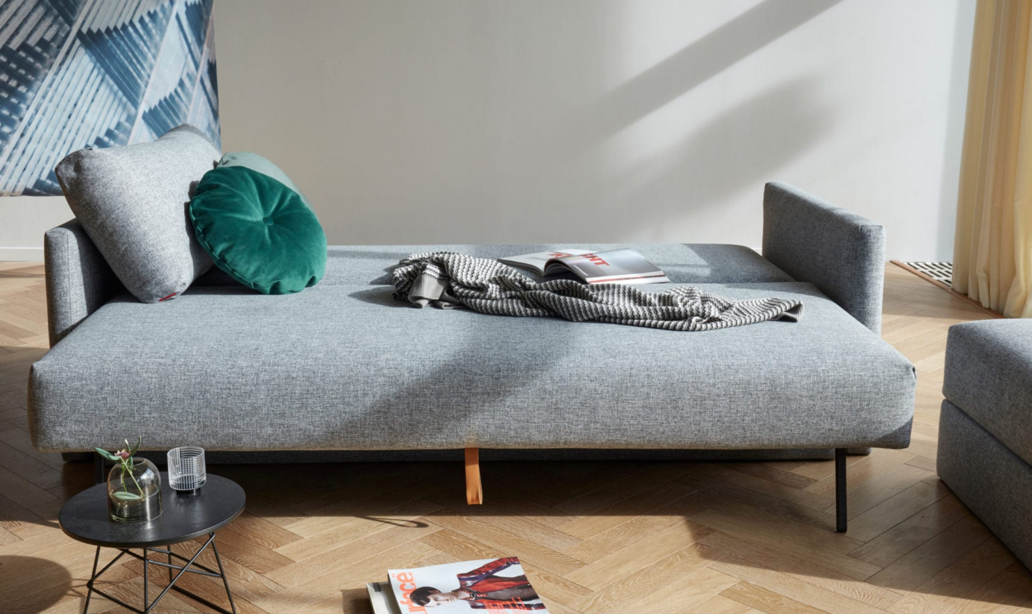 Innovation Living Tripi 2-Seater Fabric Sofa Bed With Integrated Storage-Jennifer Furniture