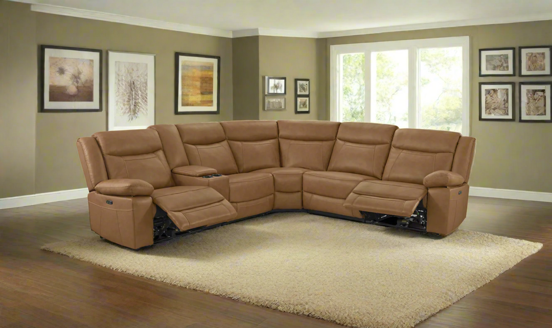 Gio Italia Wyatt Butternut Leather L-Shape Recliner Sectional Sofa-Jennifer Furniture