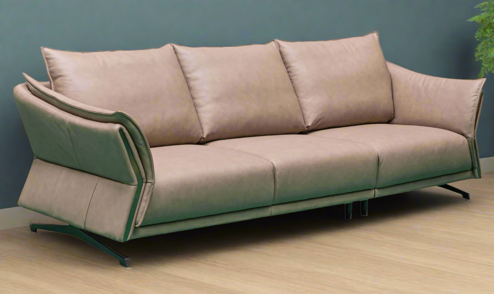 Klaussner Giada 3-Seater Brown Leather Sofa with Attached Back Cushion