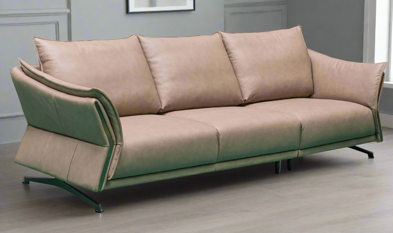 Klaussner Giada 3-Seater Brown Leather Sofa with Attached Back Cushion