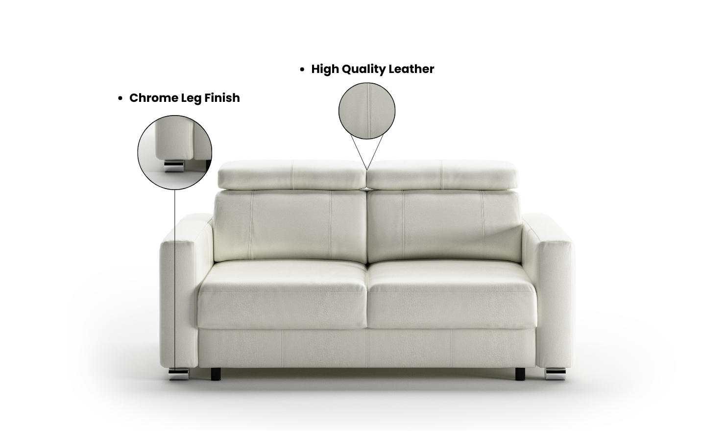 Luonto MTO West Level Leather Loveseat Sleeper with Adjustable Neck Rests