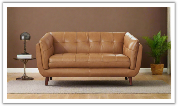 Hydeline Solana Leather Loveseat Sofa With Attached Back Cushion