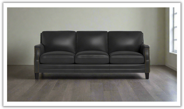 Camano 3 Seater 84'' Leather Sofa With Nail-Head Finish-Jennifer Furniture 