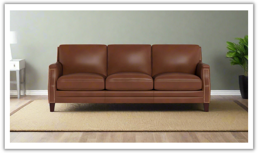 Camano 3 Seater 84'' Leather Sofa With Nail-Head Finish-Jennifer Furniture 