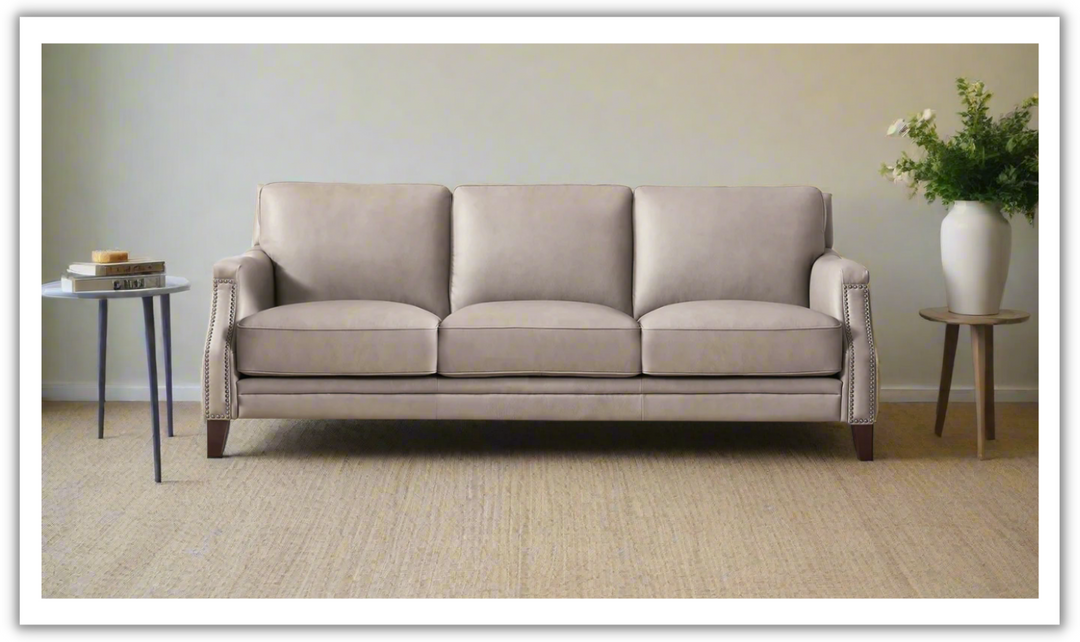 Camano 3 Seater 84'' Leather Sofa With Nail-Head Finish-Jennifer Furniture 