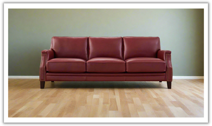 Camano 3 Seater 84'' Leather Sofa With Nail-Head Finish-Jennifer Furniture 