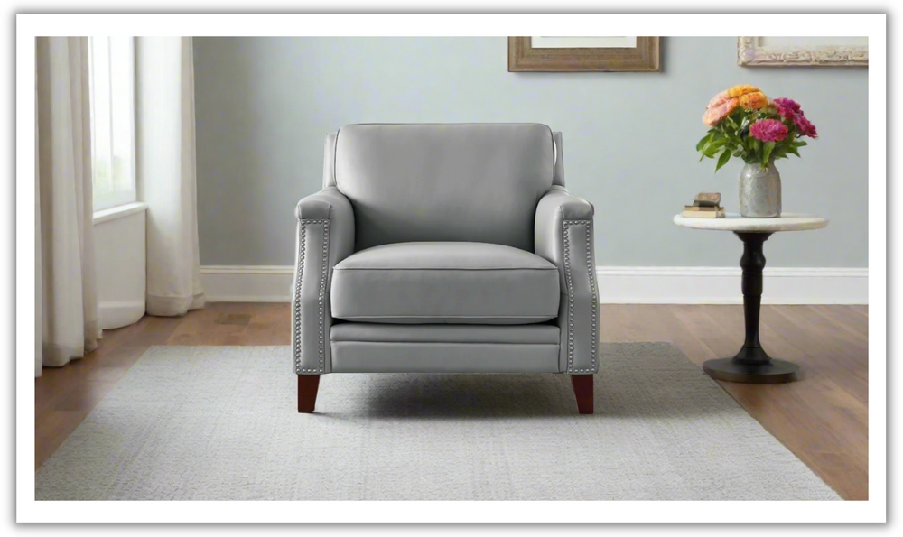 Camano Leather Chair in Leather with Nailhead Finish-Jennifer Furniture