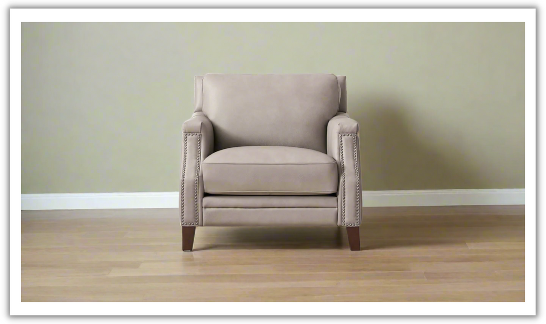 Camano Leather Chair in Leather with Nailhead Finish-Jennifer Furniture