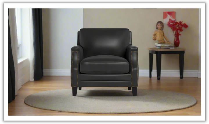 Camano Leather Chair in Leather with Nailhead Finish-Jennifer Furniture