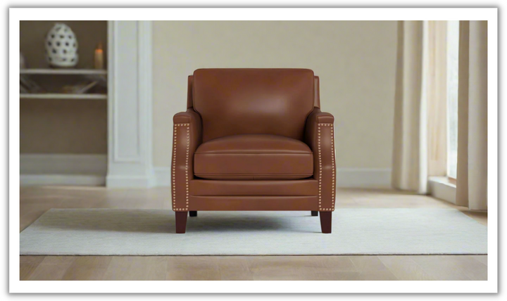 Camano Leather Chair in Leather with Nailhead Finish-Jennifer Furniture