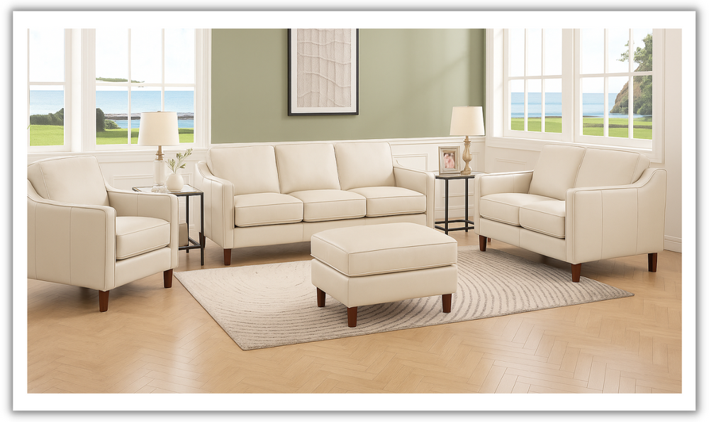 Bella Leather Living Room Set With Box Cushion-Jennifer Furniture