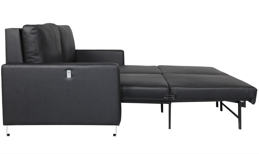 Nova Queen Leather Sleeper Sofa With Wood and Chrome Legs