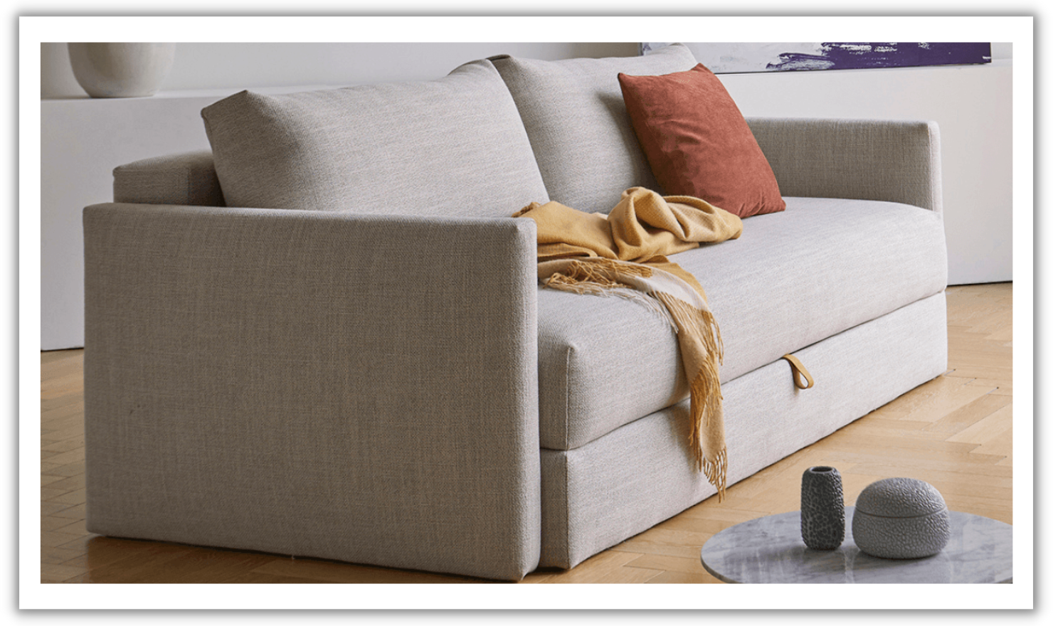 Innovation Living Tripi 2-Seater Fabric Sofa Bed With Integrated Storage-Jennifer Furniture
